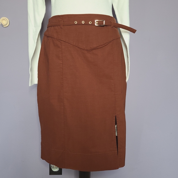 Anthropologie Brown Belted Pencil Skirt - Picture 4 of 15